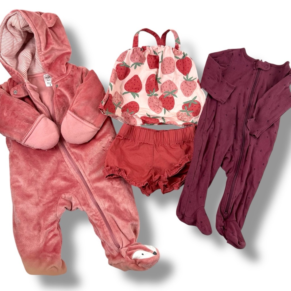 Carters Baby Size 3-6Mo Outfit Bundle Cozy Pajama Strawberry Outfit Muted Mauve